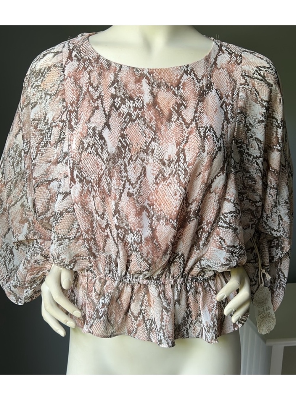Altar'd State Pink and Brown Snake-Print Blouse NEW